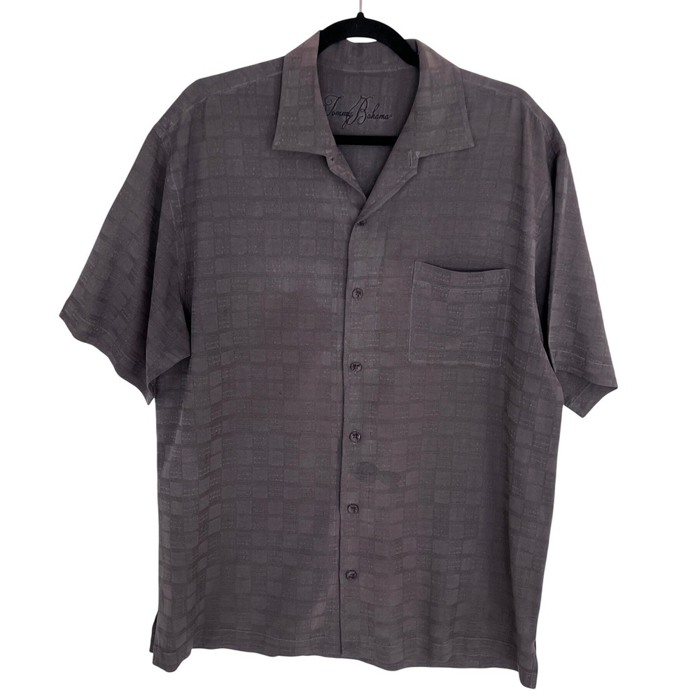 Tommy Bahama Mens Silk Short Sleeve Button Up Shirt Size L Brown Textured
